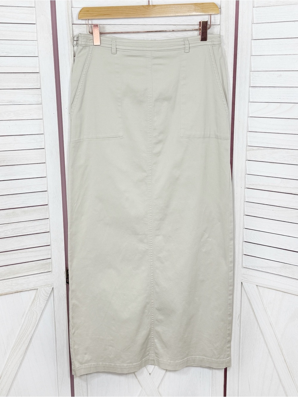 Eddie Bauer Cotton Twill Maxi Pencil‎ Skirt Beige Tan Size 10 Preppy Gorpcore